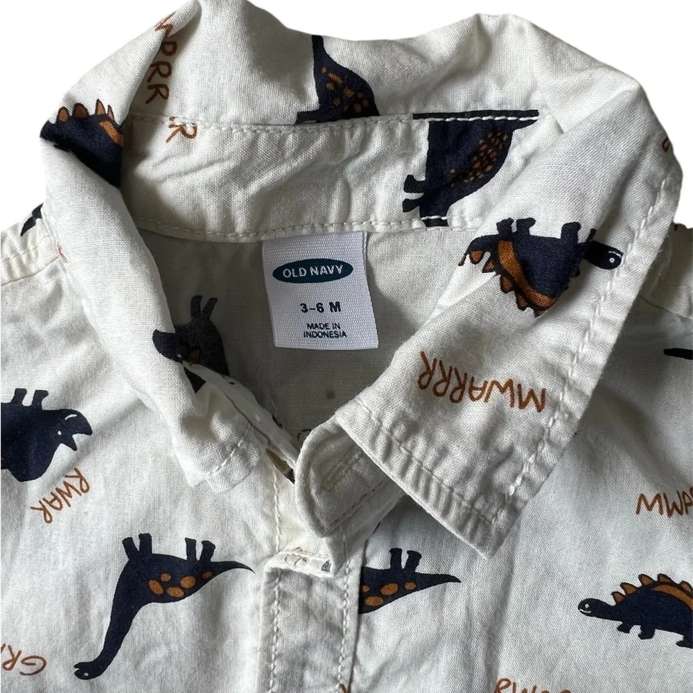 Old Navy Baby Boy Dinosaur Button Down Shirt | 3-6M